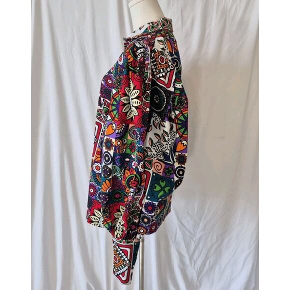 Anthropologie Multicolor Graphic Puff Sleeve Blouse Top Medium Eye Catching - Picture 5 of 7
